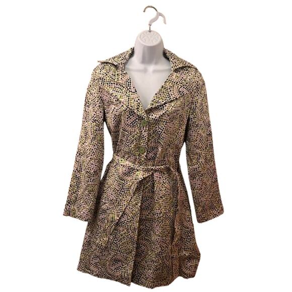 Silk Land Trench Coat Dress Womens 10 Multi Belted Collared Formal Preppy Office - Picture 1 of 11